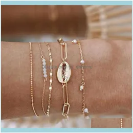Länk, juvelrylink, kedja Vienkim Bohemian Shell pärlor Pearl Pendant Link Armband för kvinnor 4st mode Multi-lagers armband smycken femme