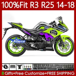 Injection OEM Fairings For YAMAHA YZFR3 YZFR25 YZF-R25 2014-2018 Bodywork 102No.199 YZF-R3 YZF R3 R25 14 15 16 17 18 YZF R 3 25 2014 2015 2016 2017 2018 Glossy Green Body Kit