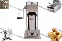 3 i 1 3L Rostfritt stål Manuell Spansk Donut Churro Maker Machine + 6L 110V 220V Electric Fryer + 700ml Churros Filler