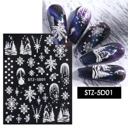 5D Embossed Nail Sticker Christmas Snowflakes Design Adhesive Nail Decals Summer Sliders Nail Art Decorations