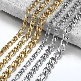 Chains Mens Womens Necklace Round Miami Cuban Link Chain Gold Silver Color Stainless Steel Punk Male Jewelry Gifts 24" 5 7 9 Mm KN633