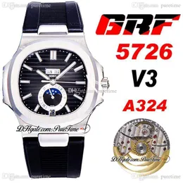 GRF V3年次カレンダー5726 / 1A-001 A324自動メンズウォッチムーンフェーズ324SCブルーグラデーションダイヤルゴムストラップスーパーエディション2021腕時計Puretime G7