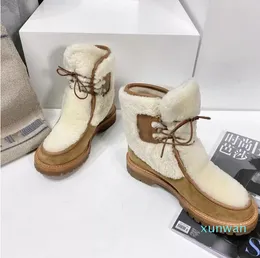 Scarpe Donna Inverno Pelle scamosciata naturale per bambini Stivali con fodera in pelliccia Patchwork Stivali da neve in lana con lacci Scarpe firmate Botas De