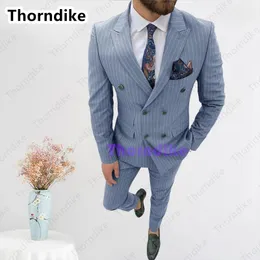 メンズスーツブレザー Thorndike 衣装オム紳士ダブルブレスト Terno スリムフィットビジネス男性スーツ新郎タキシードドレスピンストライプ水