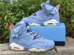 Skor Autentiska Travis 6 Cactus Jacks Houston Oilers Ljusblå 6S Mocka 3M Reflekterande Män Kvinnor Outdoor Sports Sneakers