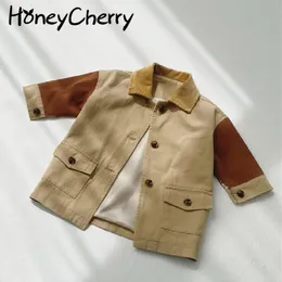 spring boys and girls hit color small lapel jacket long sections windbreaker toddler 210515
