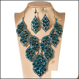 Küpe Kolye Takı Setleri Moda Mücevherat Kristal Gelin Gelinler için Parti Düğün Kostüm Aessories Dekorasyon Damla Teslimat 2021 1