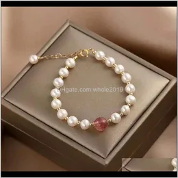 Beaded, Strands Bracelets Jewelry Drop Delivery 2021 Beaded Bracelet 14K Genuine Gold Freshwater Pearl Stberry Crystal Bracelet Simple Gift S