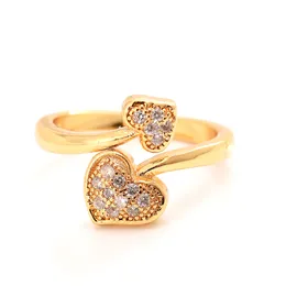 Fullständiga hjärtringar Kvinnor 24 K Kt CZ Stones Fine Solid Gold GF Ring Bröllop Förlovning Bridal Smycken Sten Elegant Tjocklek Tillbehör