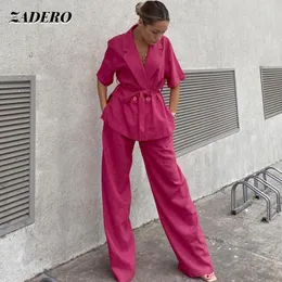 Abito da donna a due pezzi Pantaloni 2021 Moda estiva Pantaloni a maniche corte con intaglio Camicia a due pezzi Donna da ufficio con lacci doppio petto