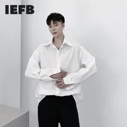 IEFB Men's Wear White Pleated Embossing Shirts Spring Loose Causal Big Size Blouse Single Breasted Tops For Male 9Y5556 210524