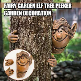 Garden Peeker E-LF Tree Hugger Polyresin Outdoor Sculpture Decor Dekoracja twarzy #T2G Dekoracyjne kwiaty wieńce