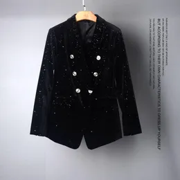 Abiti da donna Blazer Design Velluto nero lucido Donna 2021 Giacca da lavoro formale da donna a maniche lunghe argento doppio petto sottile sottile