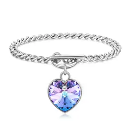 Link, Chain Trend Romantic Heart Gold Color Bracelets For Women Blue Purple Crystals Charm & Bangles Fashion Jewelry Femme Bijoux