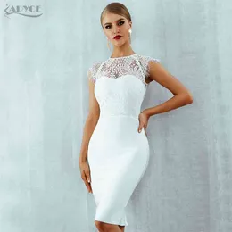 Adyce Summer Women White Lace Bandage Dress Sexy Black Short Sleeve Midi Hollow Out Club Celebrity Evening Party Dress 210630