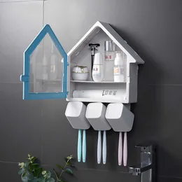 1Set Plastic Toothbrush Holder Toothpaste Storage Rack Tooth Brush Dispenser Wall Mount Bathroom Organizer Accessories Tools 210709