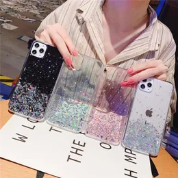 Clear Bling phone Cases For Iphone 12 11 Pro Max X XR XS 6 7 8 Plus SE Samsung S21 S30 A51 A71 Transparent Epox Glitter Back Cover