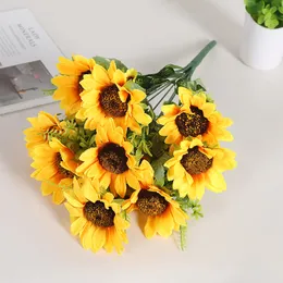 Högkvalitativa konstgjorda blommor 10 gafflar Sunflower Bunch Hem / Bröllopsdekorationer