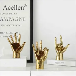 Disposizione delle dita creative placcate in oro nordico Decorazioni per la casa Statuette in miniatura in resina moderna Accessori per la decorazione della casa Scrivania 210727