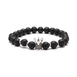 Trendy Lava Stone Beaded Bracelet Strands Pave Imperial Crown Helmet Charm For Men Women Bracelets Jewelry