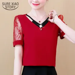 Moda Krótki Rękawy Love Silk Damskie T-Shirt w Summer Office Lady Plus Size Slim Fit Soft V-Neck Kobiety Topy 4693 50 210510