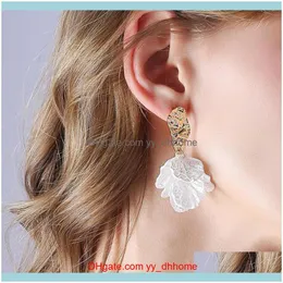 Örhängen juvelryarrings mode koreanskt vitt skal blomblad för kvinnor geometriska uttalande pendientes trendiga smycken hoop hie drop del del