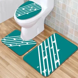 Bath Mats Strip Checkered Toilet Three-piece Set Floor Mat Bathroom Rug Decor