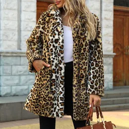 Cappotto in pelliccia sintetica da donna streetwear autunno inverno caldo peluche Teddy s lungo con stampa leopardata giacche finte di lusso 211220