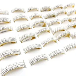 Atacado 36pcs top top anéis de aço inoxidável para homens mulheres prata banhado a ouro branco argila 4 filas Rhinestone moda jóias bandas de casamento tamanho 17-21mm