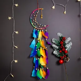 الأشياء الزخرفية التماثيل الملونة القمر Kids Room Wall Hanging Dream Catcher Kawaii Star Feather Boho Bedroom Decoration Dreamcatc