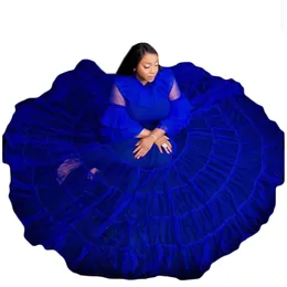 Royal Blue Ball Gown Prom Klänningar Robes För Foto Shoot Baby Shower Sexig Ruffle Kvinnor Klänning Fotografi Robe