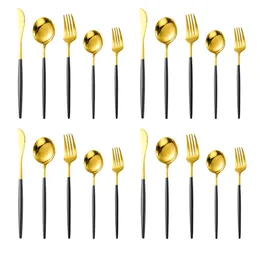 20-teiliges Besteck-Set aus verspiegeltem Edelstahl, Schwarz, Gold, Silber, Geschirr, Messer, Kaffeelöffel, Salatgabel, Besteck-Set, spülmaschinenfest, 211112