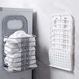 Dirty Laundry Basket Bathroom Folding Laundry Hamper Plastic Wall-Mounted Dirty Clothes Holder Organizer Storage Basket 211112