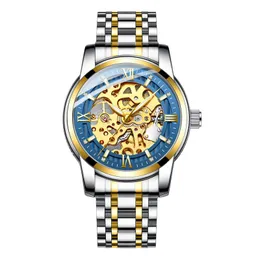 BIDEN Luxury Men Unique Skeleton Number Design Automatic Mechanical Watch Classic Stainless Steel Strap Male Clock Montre Homme 210517