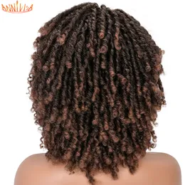 Kort mjuk dreadlock syntetiska peruker för svarta kvinnor afro kinky lockigt hår med lugg ombre brun virkning twist hår anniviafactory direkt