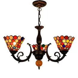 Lampy wiszące Creative Tiffany Tiffany Glass Glass Restaurant Sypialnia Bar Club 3 Heads Glazed żyrandol