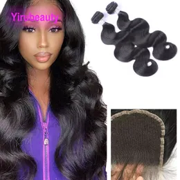 Indian Human Hair Two Bundles With HD 4X4 Lace Closure Baby Hairs Silky Straight Body Wave Nautral Color