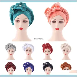 Beanie/Skl Hats Caps Hats, Scarves & Gloves Fashion Aessories African Muslim Women Turban Hat Drilling Gele Hijab Chemo Pl On Ready Made Ins