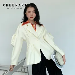 Дизайнерская куртка Женщины осень слоеного рукава пальто туника Верхняя одежда падение мода одиночная кнопка женская одежда 210427
