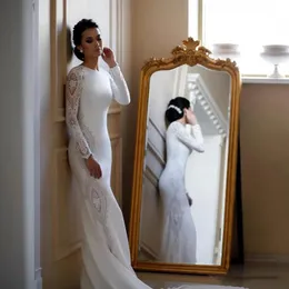 Modest Mermaid Wedding Dresses Lace Appliqued Beaded Berta Sweep Train Boho Wedding Dress Bridal Gowns Sleeves abiti da sposa265I