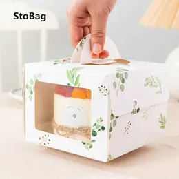 STOBAG 10 SZTUK 4 inch z oknem Przenośne ciasto Box Urodziny Baby Shower Favor Zagęszczona podstawa Ręcznie robione prezent Pakowanie Patisserie 210602