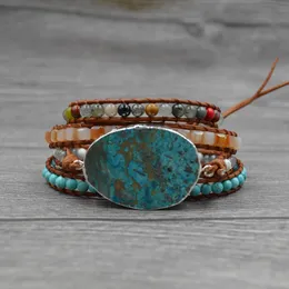 Boho Hamdade Chakra Ocean Jasper Strands Bracelet用女性自然石ビーズヒーリングラップブレスレットジュエリー