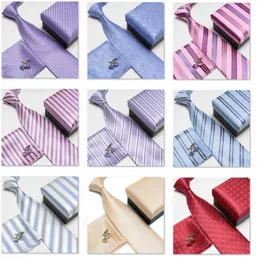 2019 men's fashion high quality grip neck tie set neckties cufflinks silk ties cuff links pocket handkerchief