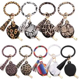 Women Girls Jewelry PU Leather Tassels Bracelets Keychain Wristlet Earphone Bag Makeup Bag With Mirror Keyring Bluetooth Headset Storage Box
