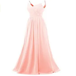 2022 Spaghetti Long Chiffon Bridesmaid Dress A Line Lace Prom Klänningar för Kvinnor Elegant Bröllop Sweep Train Woman's Ceremony Wedding