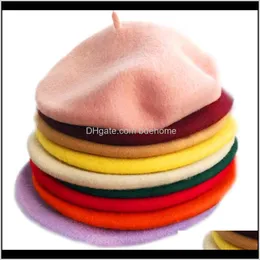 Bere Şapkalar Şapkalar, Atkılar Eldiven Moda Aessories Damla Teslimat 2021 Kış 100percent Yün Katı Renk Bere Kadın Bonnet Kadın Caps Lad