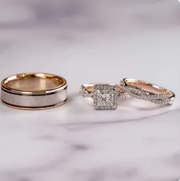 Gorgeous 3Pcs/Set Women Wedding Rings Mosaic CZ Two Tone Romantic Female Engagement Ring Fashion Jewelry gift RR