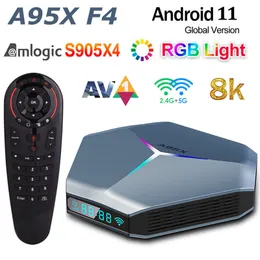 Amlogic S905X4 Android TV Box 4GB 32GB med G30S Röstfjärrkontroll 8K RGB Light A95X F4 Smart Android11.0 TVbox Plex mediaserver 2.4G 5G Dubbel WIFI Bluetooth 2G 16G