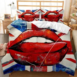 Sängkläder Strint Sexig Tjej Läppar Quilt Cover Pillowcases Bedroom Trevant Set 200x00 Fashion Water Color Ropa Cama Kina