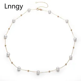 Lnngy 18K Jewelry Gold Link Chain Necklace Natural Freshwater Pearl Necklaces Bijoux Femme Gifts for Women Engagement Birthday